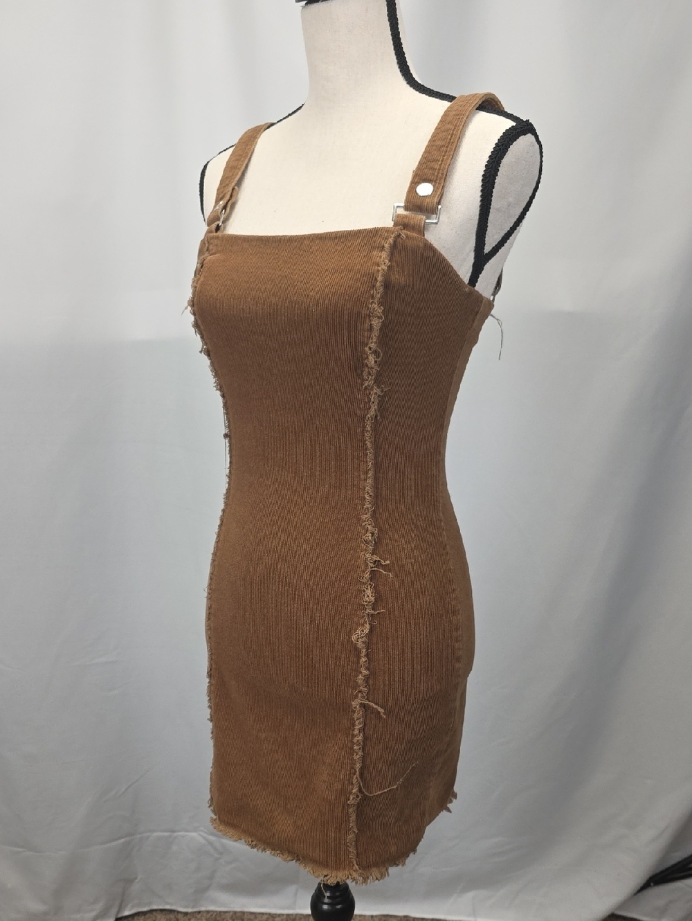 Forever 21 Brown Corduroy Strappy Bodycon Mini Dress Size Small